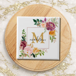 Monogram Elegant Watercolor Ro Blommigt Botanical Knapp