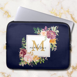 Monogram Elegant Watercolor Ro Blommigt Botanical Laptop Fodral