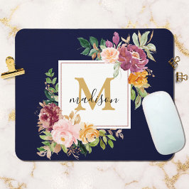 Monogram Elegant Watercolor Ro Blommigt Botanical Musmatta