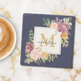 Monogram Elegant Watercolor Ro Blommigt Botanical Stenunderlägg