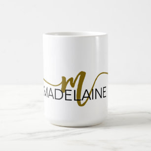 Monogram Elegant White Black Guld Kaffemugg