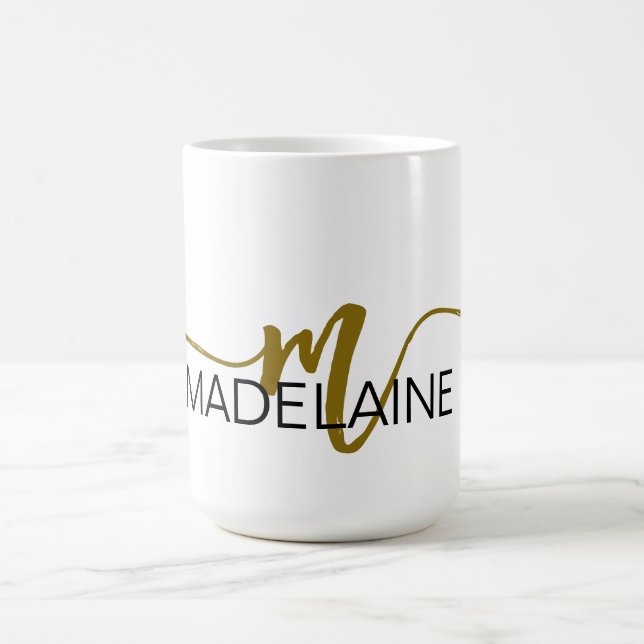 Monogram Elegant White Black Guld Kaffemugg (Center)