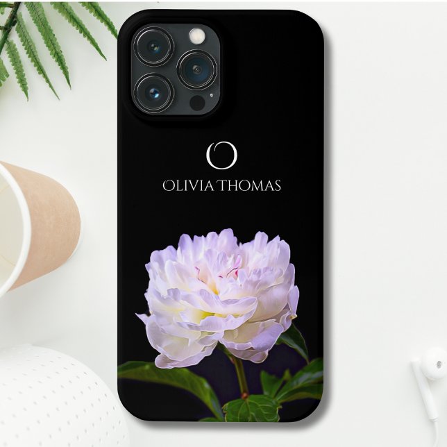 Monogram Elegant White Peony med Namn (Skapare uppladdad)