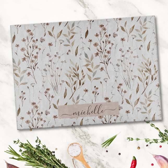 Monogram Eleganta Akvarell Torkade Blommor Löv (In situ)