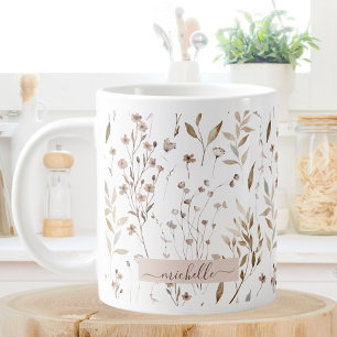 Monogram Eleganta Bruna Vildblommor Blad Jumbo Mugg