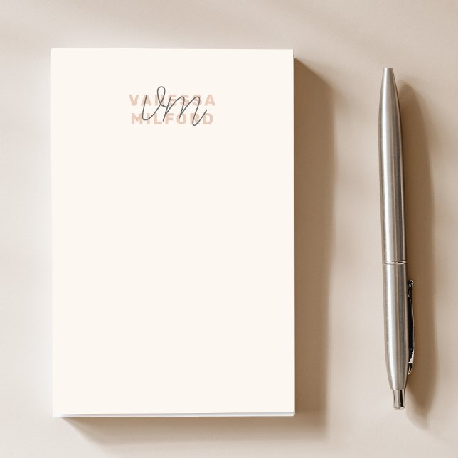 Monogram-Eleganten Eldfast Cream Modern Minimalist Post-it Block (Skapare uppladdad)
