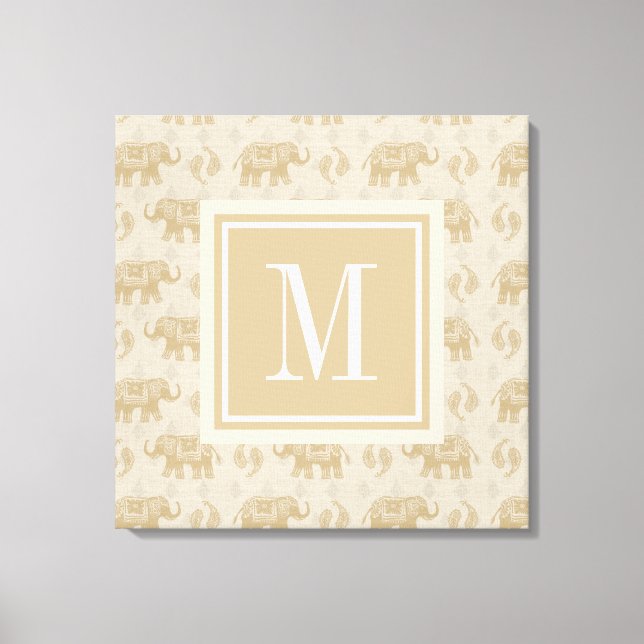 Monogram | Elephant Khaki Caravan Mönster Canvastryck (Framsida)