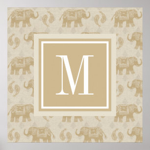 Monogram   Elephant Khaki Caravan Mönster Poster