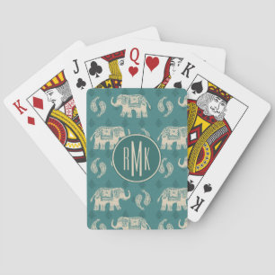 Monogram   Elephant Teal Caravan Mönster Casinokort