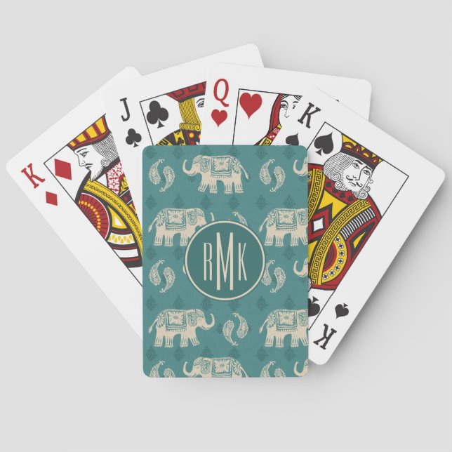 Monogram | Elephant Teal Caravan Mönster Casinokort (Baksidan)