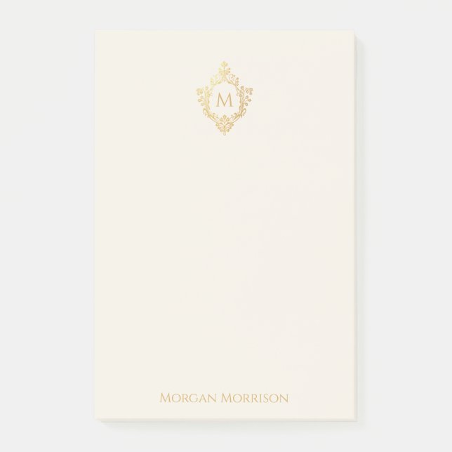 Monogram Elfenbensfärg Falsk Guld Kam Elegant Anpa Post-it Block (Framsida)