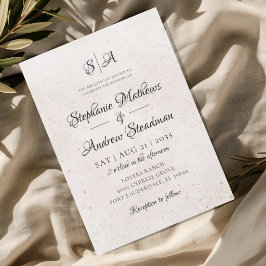 Monogram Elfenbensfärgad Beige Texturerad Bröllops Inbjudningar