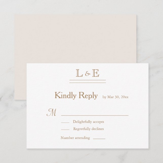 Monogram Elfenbensvit Guld Ampersand Bröllop RSVP Inbjudningar (Fram/baksida)
