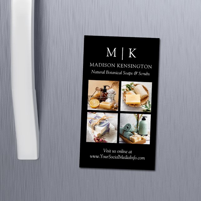 Monogram eller Lägg till Logotyp 4-foton Magnetiska Visitkort (Edit to Customize text, colors and more)
