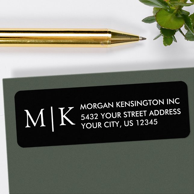 Monogram eller Lägg till Logotyp Business Black-Re Returadress Etikett (Edit to Customize text, colors and more)