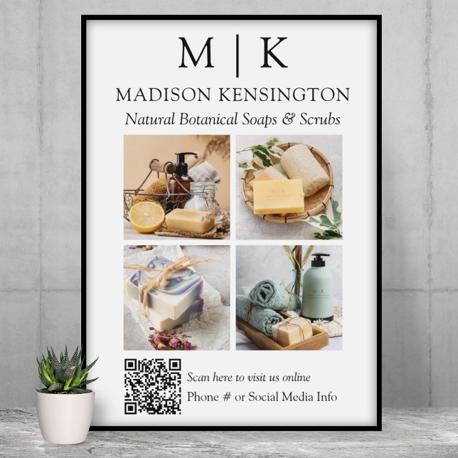 Monogram eller Lägg till Logotyp Business QR Code  Poster (Edit to Customize text, colors and more)