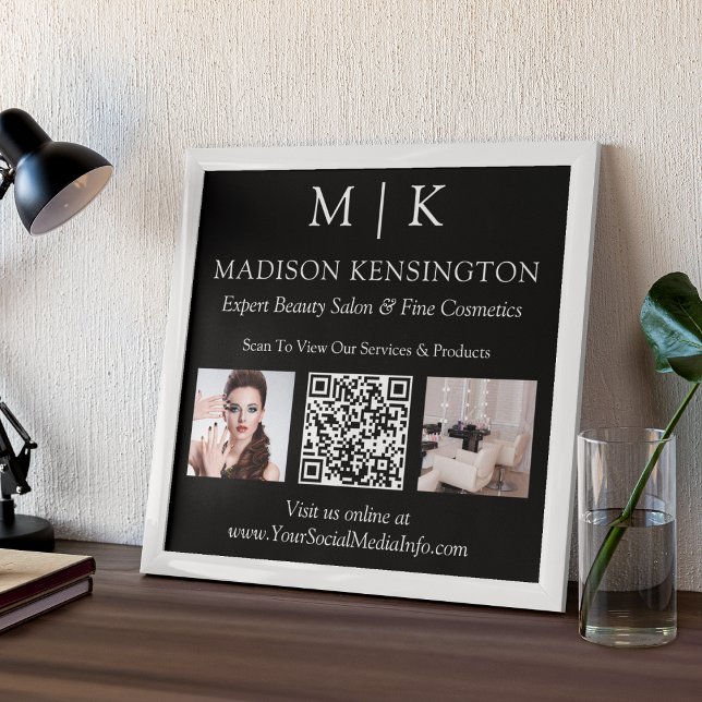 Monogram eller Lägg till Logotyp Business QR-kodfo Poster (Edit to Customize text, colors and more)