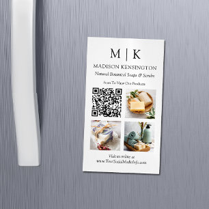 Monogram eller lägg till Logotyp QR-kod 3-foton Magnetiska Visitkort