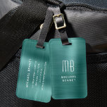 Monogram Emerald Grönt Brushed Metall Bagagebricka<br><div class="desc">Personlig Monogram Emerald Grönt Brushed Metall Luggage Tag.</div>