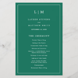 Monogram Emerald Grönt budgetBröllopsprogram Flygblad