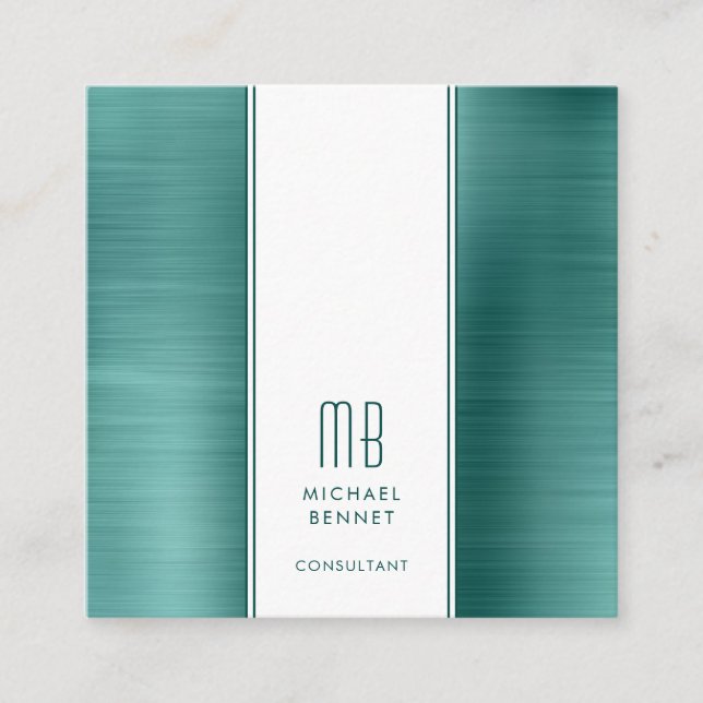 Monogram Emerald Grönt Metallic Foil Consultant Fyrkantigt Visitkort (Framsida)