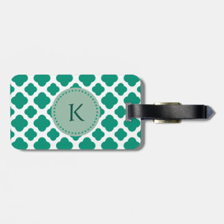 Monogram Emerald Grönt & White Quatrefoil Mönster Bagagebricka