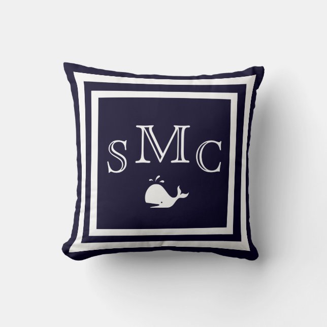 MONOGRAM Enfärgad mörkblå enfaldig kudde (Framsida)
