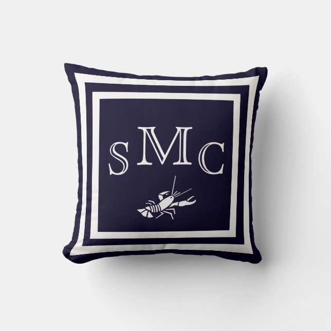 MONOGRAM Enfärgad mörkblå enfaldig kudde (Framsida)