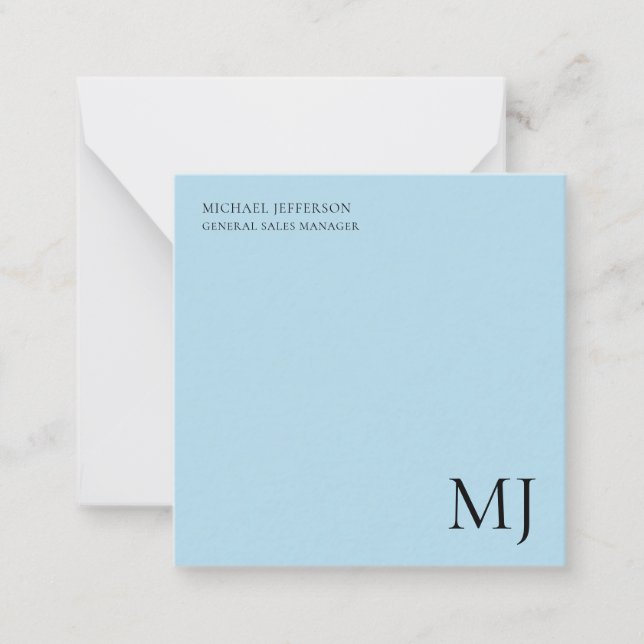 Monogram Enkel Blå Trendig Affär Anteckningskort (Framsida)