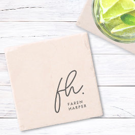 Monogram enkel Chic för  Rosa i lårskrift Stenunderlägg