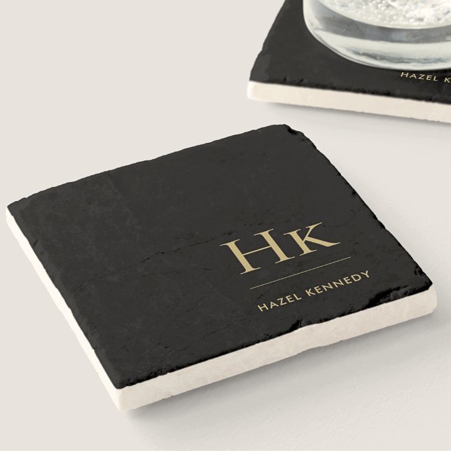 Monogram enkel Elegant Feminine Black Guld Stenunderlägg (Skapare uppladdad)