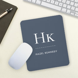 Monogram Enkel Elegant Klassisk Marinblå Vit Musmatta