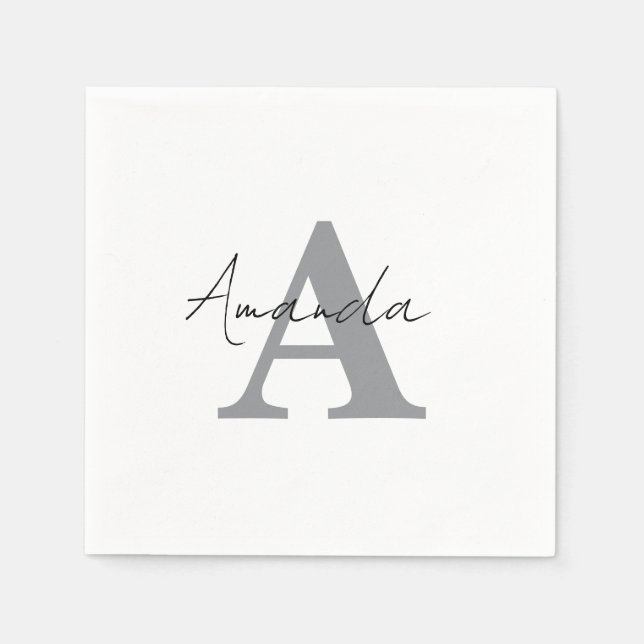 Monogram Enkel Elegant Minimal Grått Svartvit Pappersservett (Framsidan)