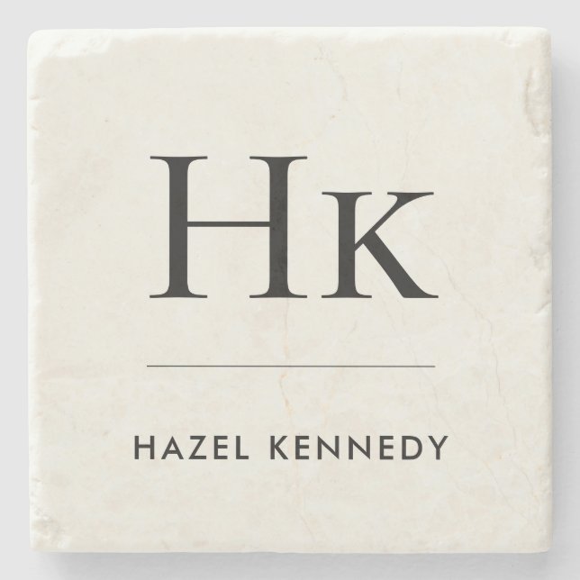 Monogram Enkel Elegant Minimal Ivory Monogrammerad Stenunderlägg (Framsidan)