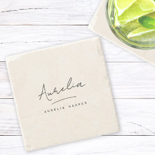 Monogram enkel Elegant Minimal Namnteckning av Fem Stenunderlägg