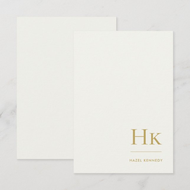 Monogram Enkel Elegant Monogrammerad Elfenben och  Anteckningskort (Fram/baksida)