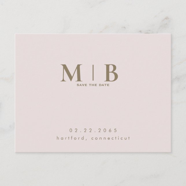 Monogram Enkel Elegant Rosa Spara Datum Vykort (Framsida)