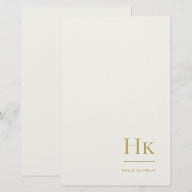 Monogram Enkel Elfenben Guld Monogrammets Anpassad Brevpapper (Fram/baksida)