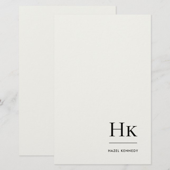 Monogram Enkel Elfenben Personlig Monogram Brevpapper (Fram/baksida)