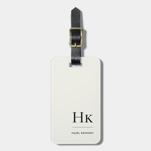 Monogram Enkel Modern Elegant Elfenbensvit Klassis Bagagebricka (Vertikal Framsida)