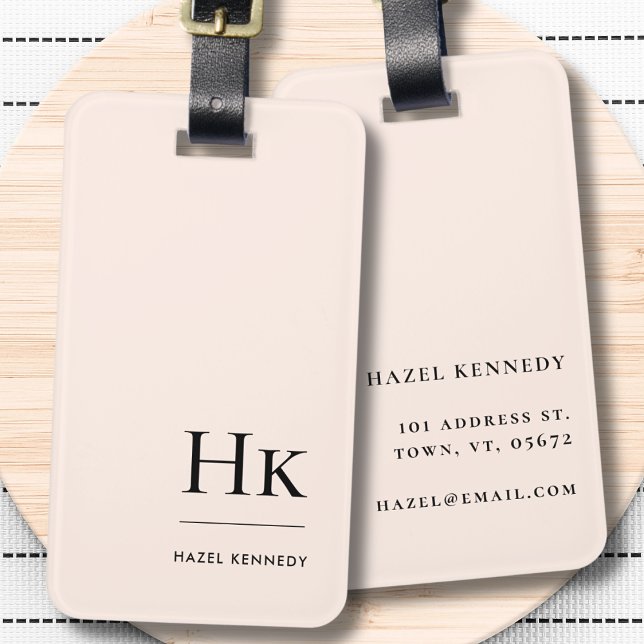 Monogram enkel modern Elegant  Rosa klassisk Bagagebricka (Skapare uppladdad)