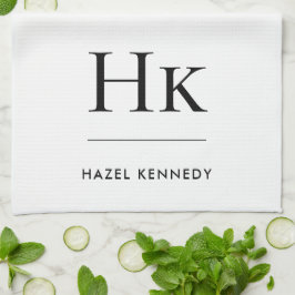 Monogram enkel modern Elegant vit monogrammad Kökshandduk