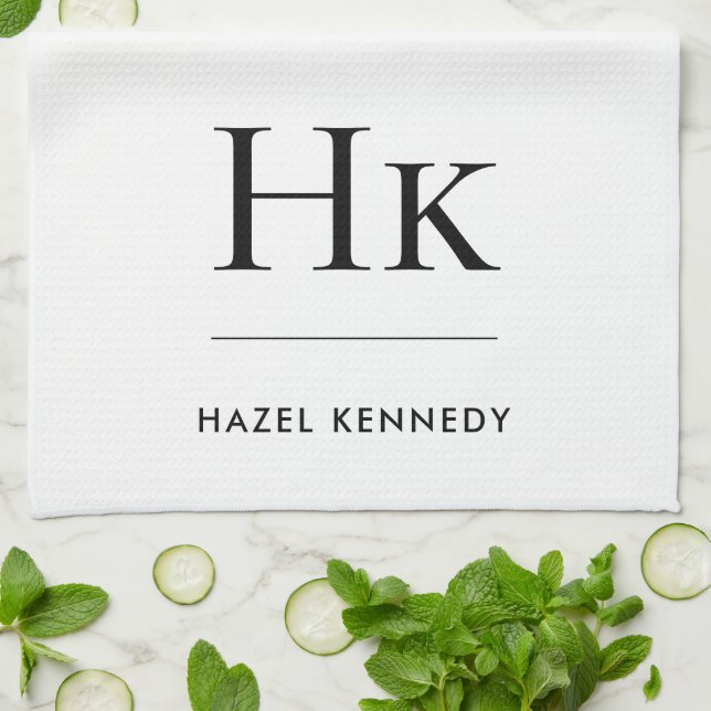 Monogram enkel modern Elegant vit monogrammad Kökshandduk (Vikta)