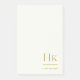 Monogram Enkel Modern Elfenben Guld Monogrammerad Post-it Block