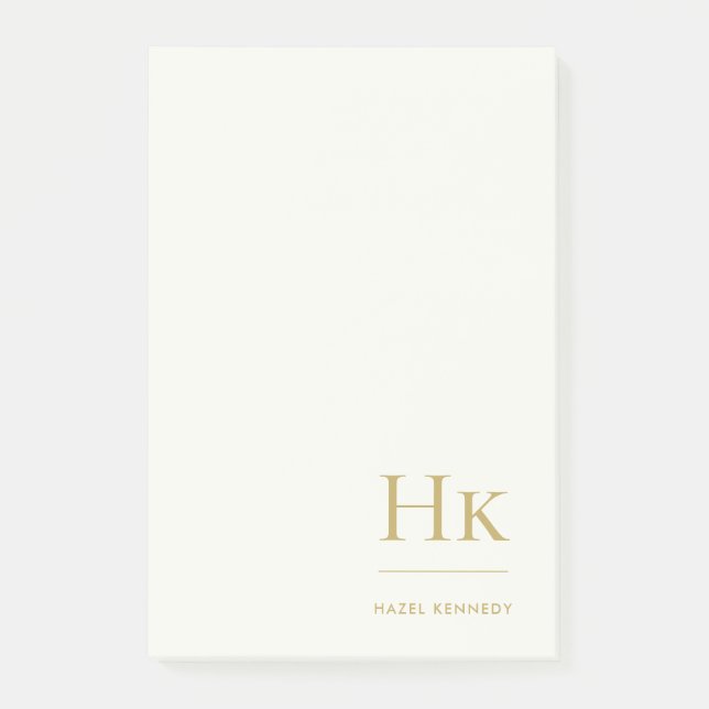 Monogram Enkel Modern Elfenben Guld Monogrammerad Post-it Block (Framsida)