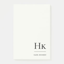 Monogram Enkel Modern Elfenbensvit Monogrammerad Post-it Block