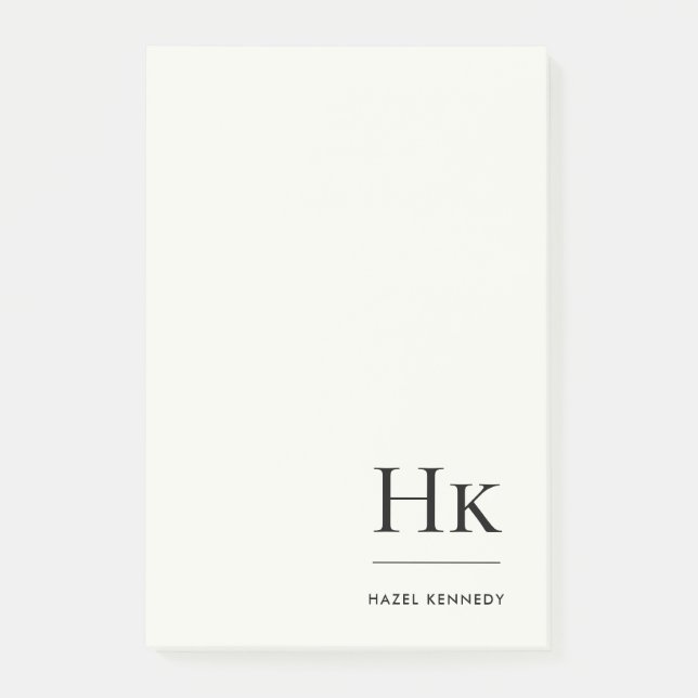 Monogram Enkel Modern Elfenbensvit Monogrammerad Post-it Block (Framsida)
