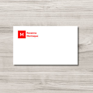 Monogram Enkel Neonröd Personlig Skrift  Anteckningskort