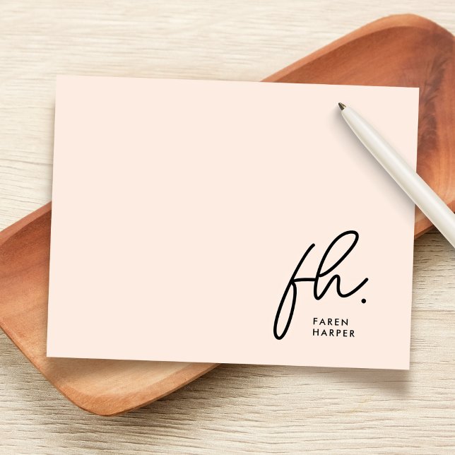 Monogram enkel skriptChic  Social Notecard Anteckningskort (Skapare uppladdad)