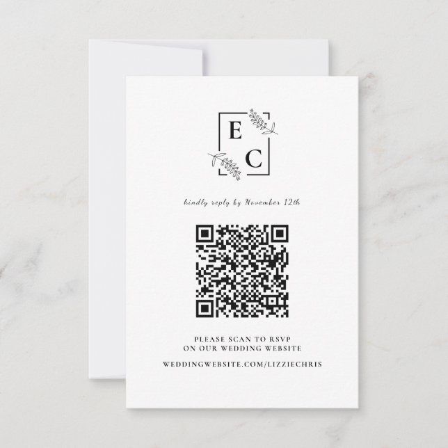 Monogram Enkel Svart Vit Botanisk QR-kod OSA Kort (Framsida)